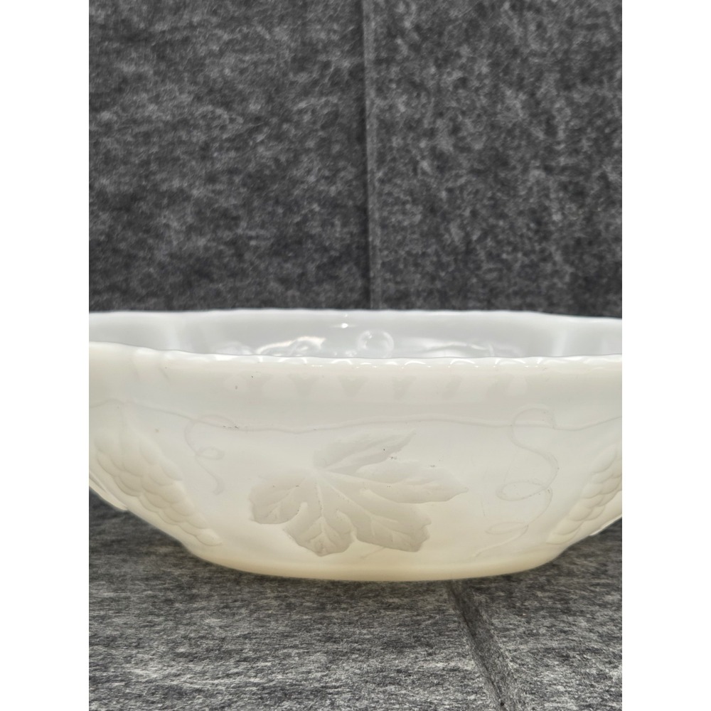 Vintage Anchor Hocking Milk Glass Grape and Leaves Bowl - Picture 3 of 7